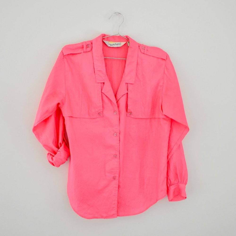 Vintage Diane Von Furstenberg Lapel Button Up Collar - Coral Blouse - DVF